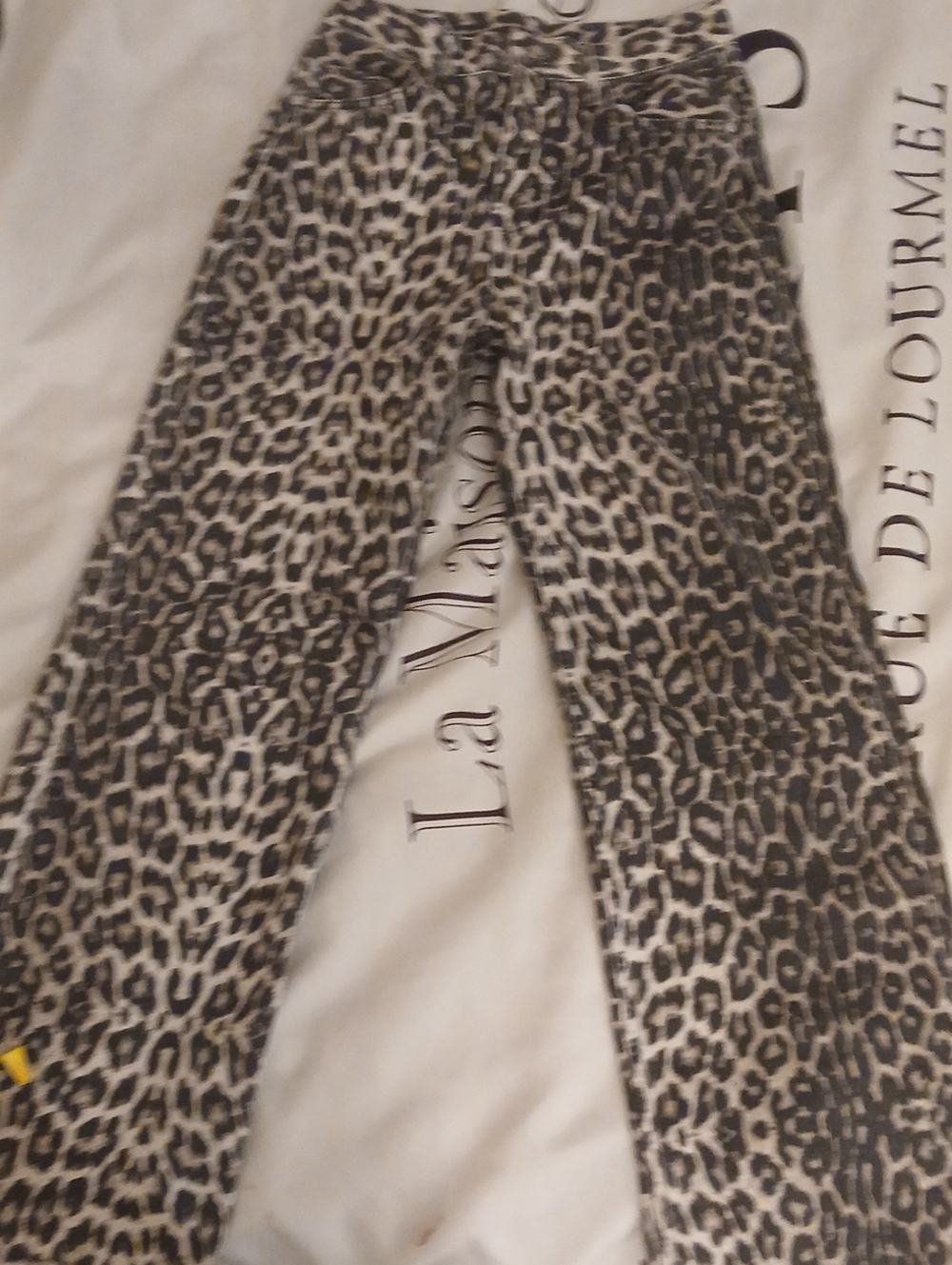Leopard Print Wide Leg Denim Jeans - Black & Cream Size 4/6-Tallgirl
